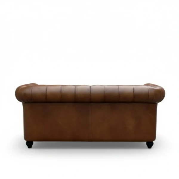 Wellington Chesterfield Leather Sofa - 2 seater cushioned (5) brown leather sofa back view