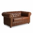 2 seater brown cheaterfield leather sofa