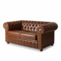 angled view of 2 seater brown sofa