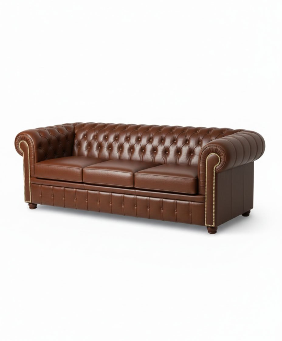 3 seater brown leather chesterfield sofa