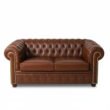 front view of brown leather sofa