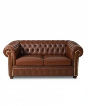 front view of brown leather sofa
