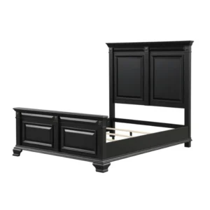 Blackwood Noir Bedroom Set – Classic Black Wooden Bed Frame with Elegant Panel Detailing