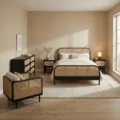cane bedroom set in a modern and warm bedroom