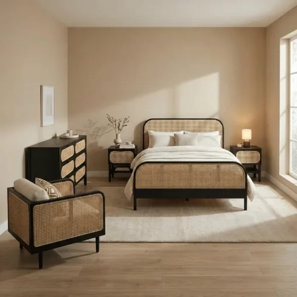 Cane bedroom set_ cane bedroom set in a modern and warm bedroom
