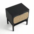 upper angled view of top surface of black side table