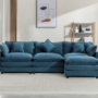 Amore Upholstered Sofa in a luxury living room setting, featuring a spacious, modern design with premium fabric upholstery, perfect for elegant homes in Pakistan and the UAE.
