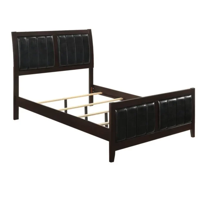 Monarch Sleek Bedroom Set (2) wooden bed with upholstered headboard showing wooden slats