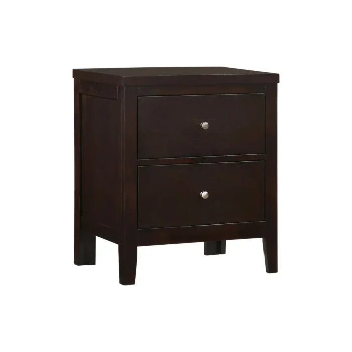 Monarch Sleek Bedroom Set (3) Wooden side table in dark brown with two drawers