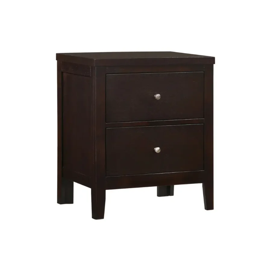 Monarch Sleek Bedroom Set (3) Wooden side table in dark brown with two drawers
