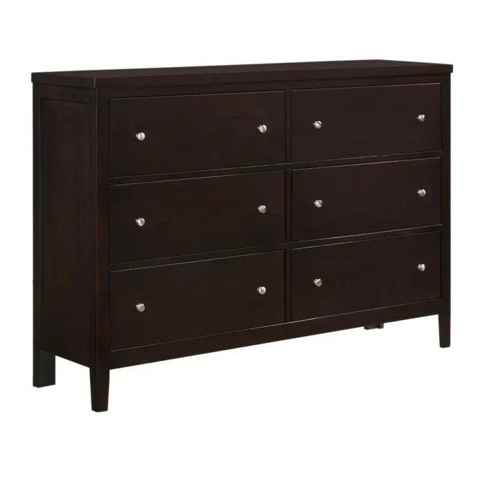 Monarch Sleek Bedroom Set (5) wooden dresser in dark brown showing 6 drawers