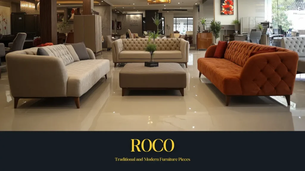 Showroom featuring elegant modern and classic sofa designs by Roco, blending traditional craftsmanship with contemporary furniture trends in Pakistan.