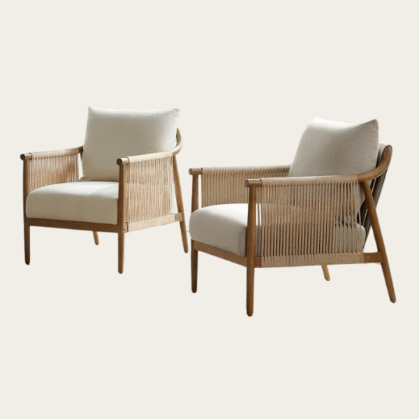 Tenor Accent Chair 3 Tenor Accent Chair with paper cord armrests and plush cushion, showcasing luxury boho chic design, perfect for modern homes in Pakistan and the UAE.