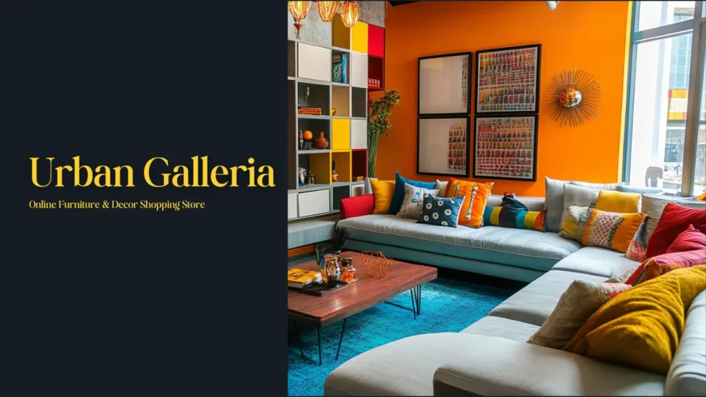 Vibrant living room with a colorful sectional sofa and modern decor from Urban Galleria, a popular online furniture and decor store in Pakistan.