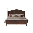 wooden brown bed front view in a white background.