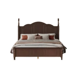 wooden brown bed front view in a white background.