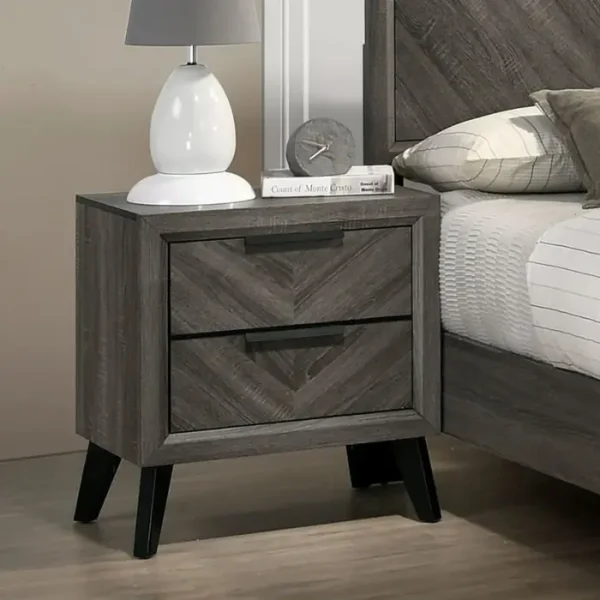Chevron Haven Bedroom Set 2 wooden side table in a bedroom.