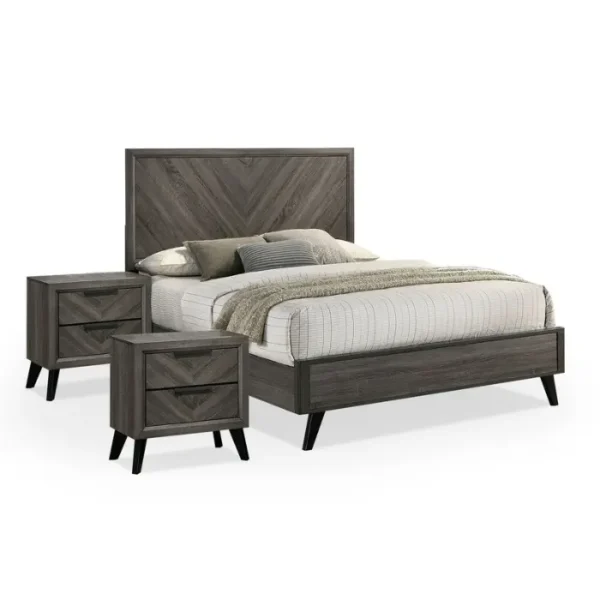 Chevron Haven Bedroom Set 5 Chevron Heaven Bedroom Set - Angled view of wooden bed with two drawers.