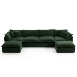 front view of green u shape sofa