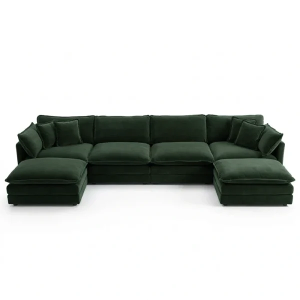 Croma U-Shaped Couch - 4 seater + 2 ottoman (2) front view of green u shape sofa