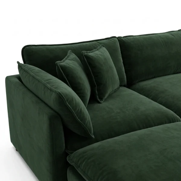 Croma U-Shaped Couch - 4 seater + 2 ottoman (5) close view of velvet green sofa