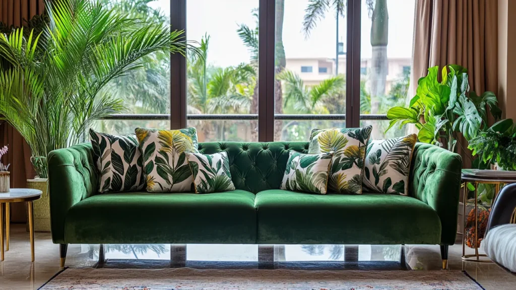 Earthly Elegance with lush green sofa