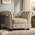 Eton Chesterfield Chair with button tufting, rolled arms, and espresso-finished bun feet for luxurious interiors in Pakistan and UAE.