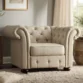 Eton Chesterfield Chair with button tufting, rolled arms, and espresso-finished bun feet for luxurious interiors in Pakistan and UAE.