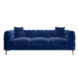 Front view of Gorten Velvet Sofa Blue Color, Velvet Fabric with background