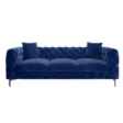 Front view of Gorten Velvet Sofa Blue Color, Velvet Fabric with background