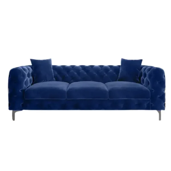 Gorten Velvet Sofa Front view of Gorten Velvet Sofa Blue Color, Velvet Fabric with background