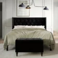 Obsidian Velvet Bed Bench Set Black with Background