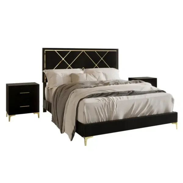 Regalia Luxe Bedroom Set (2) black upholstered bed set in white background