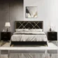 front view of black upholstered bed in a modern living room