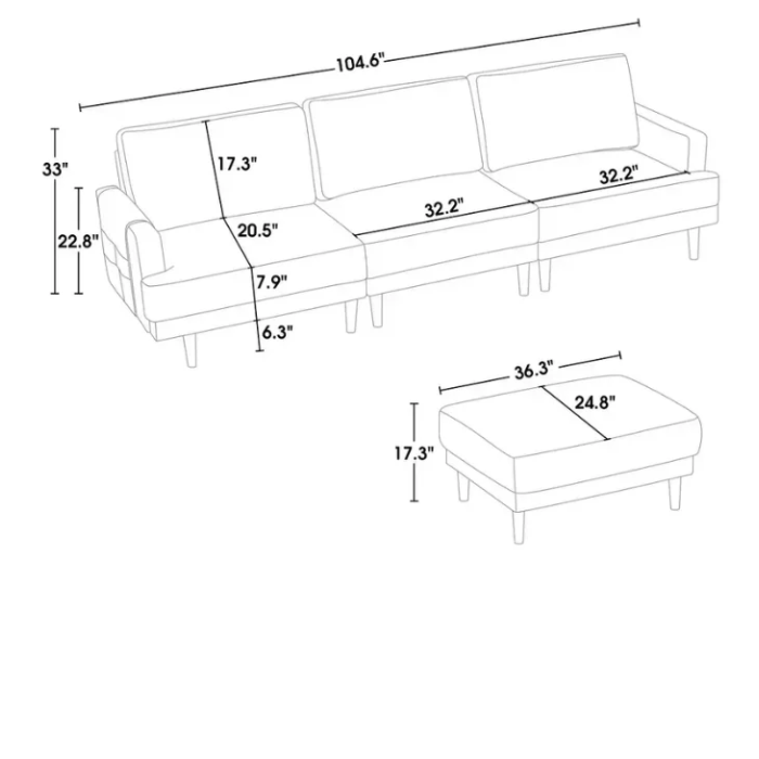 Macon Sectional Sofa Dimensions
