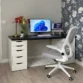 alex desk in black table top with white chair
