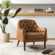 Stylish brown leather armchair with tufted design, perfect for modern home decor.