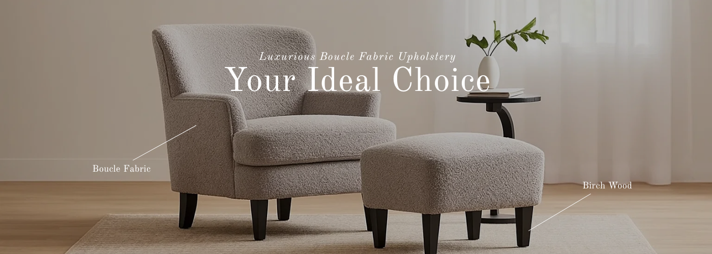 Cloudhaven Boucle Chair with Ottoman banner