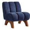 Cozy upholstered chair with a plush, curved back and wooden legs, offering comfort and style in any room.