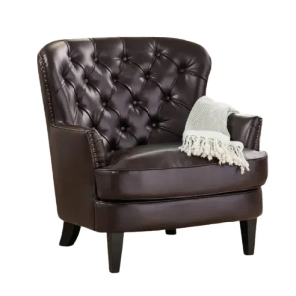 Saville Leather Club Chair angled view of leather club chair