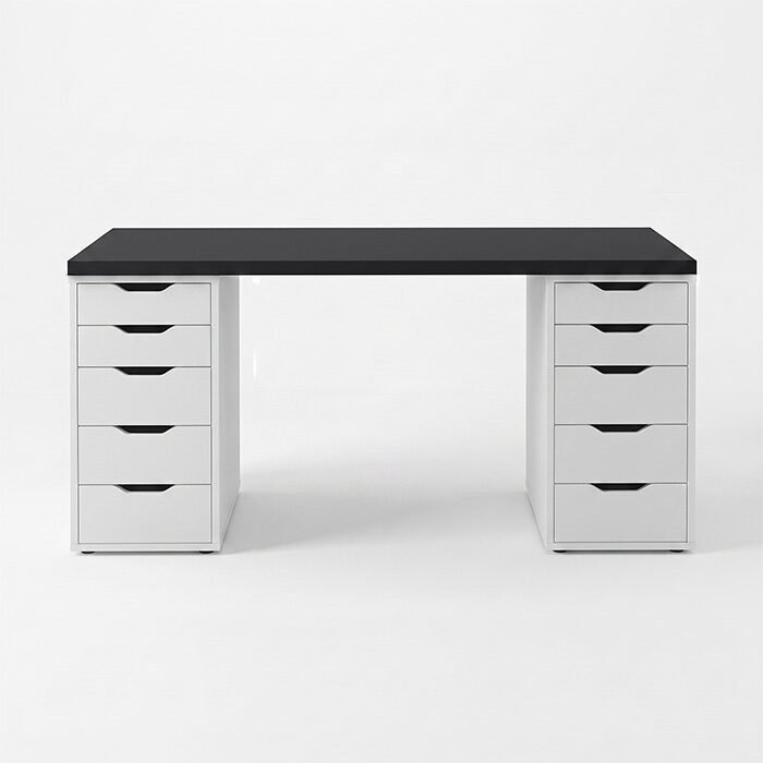 alex-desk-plain-black-top-white-dl-dr-front-view alex-desk-plain-black-top-white-dl-dr-front-view