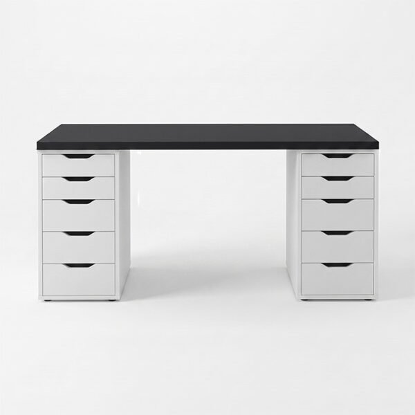 alex-desk-plain-black-top-white-dl-dr-front-view alex-desk-plain-black-top-white-dl-dr-front-view