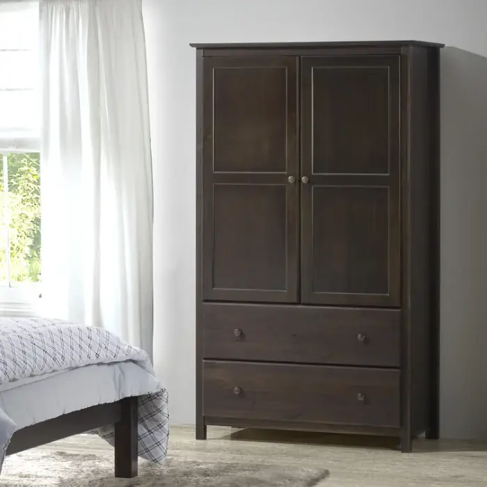 Branford Armoire – Solid Wood Wardrobe with Two Doors and Two Drawers in a Dark Finish