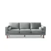 Gray Monarc Sofa with velvet upholstery and wooden legs.