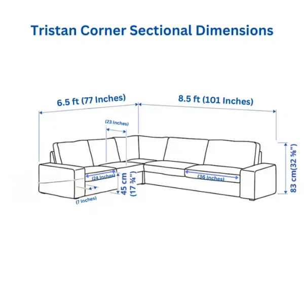 Tristan Corner Sectional Dimensions Tristan Corner Sectional Sofa Dimensions from right to left