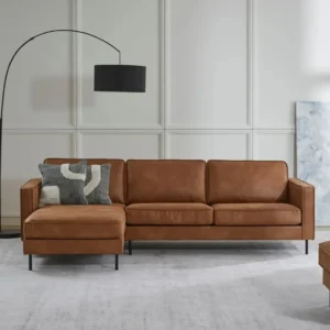 Bronco sectional leather sofa front view with living room background