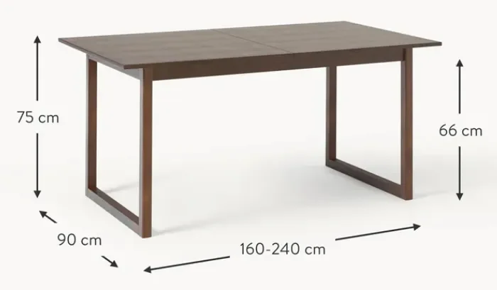 Linear Dining Table Dark Brown Dimensions.webp