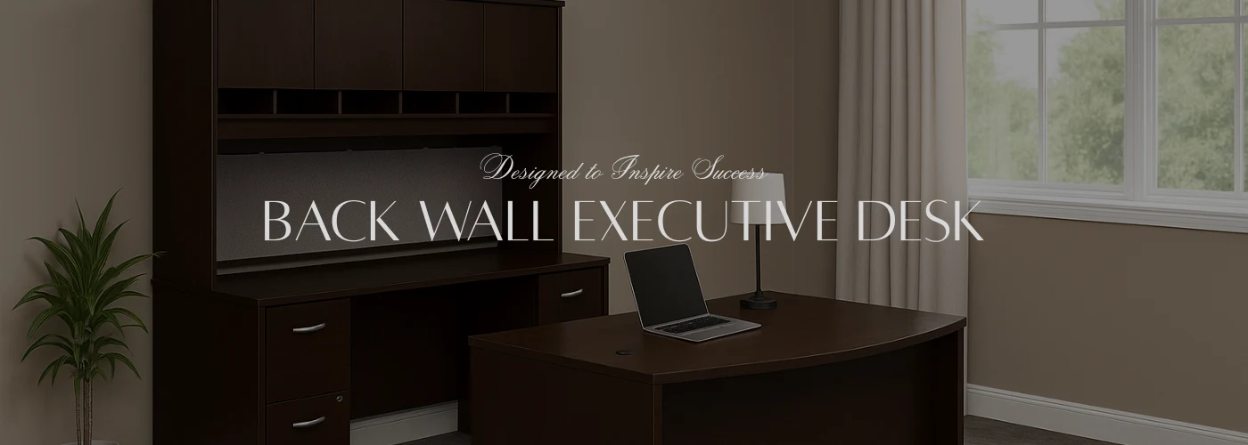 Modern Back Wall Executive Desk with sleek wooden finish, luxury office furniture for professional workspaces