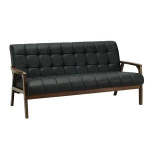 Carter Sofa wooden 3-seater with tufted black upholstery and curved arms, modern lounge seating Pakistan.