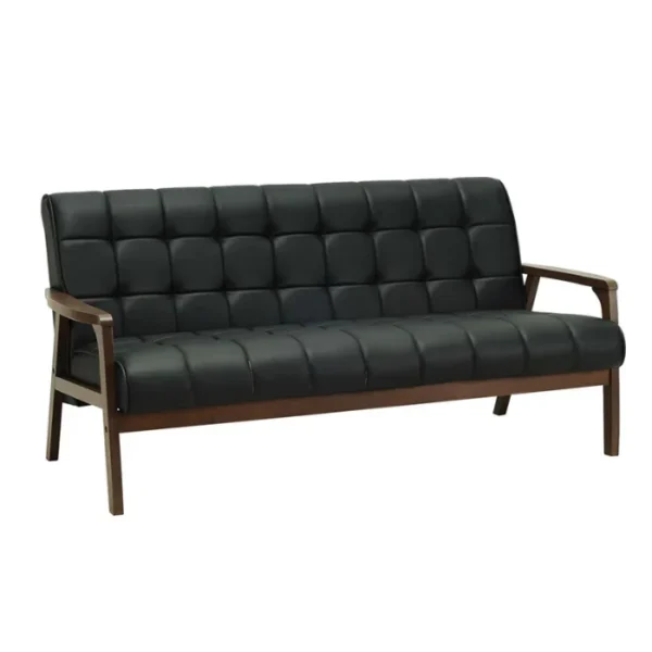 CARTER-SOFA-2 Carter Sofa wooden 3-seater with tufted black upholstery and curved arms, modern lounge seating Pakistan.